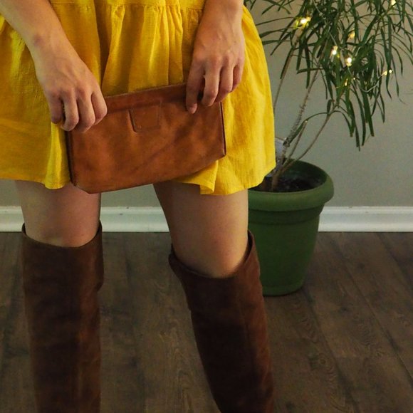 Vintage Leather Clutch Tan Small Purse Evening - Picture 16 of 16